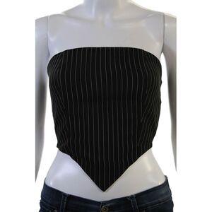 Lambert Womens Cropped Striped Sleeveless Top Black 90s Size M